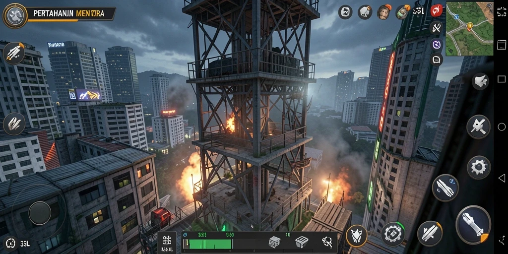 Tampilan gameplay menarik dari 33L yang menunjukkan menara dan musuh.