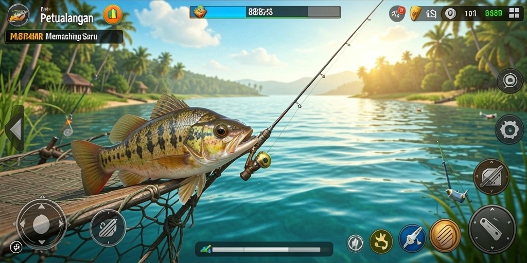 Gameplay mendebarkan dalam 888R saat menangkap ikan.