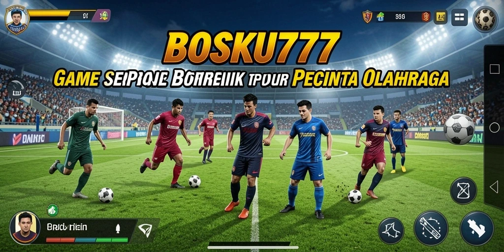 Screenshot gameplay BOSKU777 menampilkan aksi seru di lapangan sepak bola.