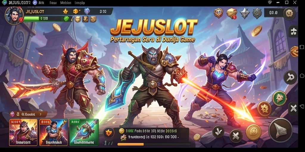 Gameplay JEJUSLOT menampilkan pertarungan seru antar karakter.
