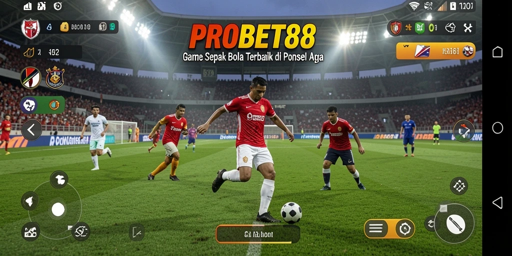Tampilan gameplay PROBET88 dengan aksi menarik di lapangan sepak bola.