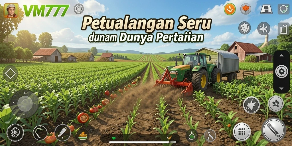 Screenshot gameplay VM777 menunjukkan aktivitas bertani yang mengasyikkan.
