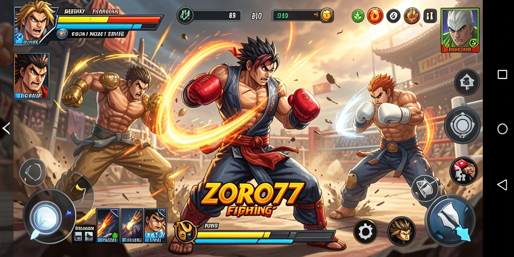 Tampilan gameplay ZORO77 dengan pertarungan yang mendebarkan.